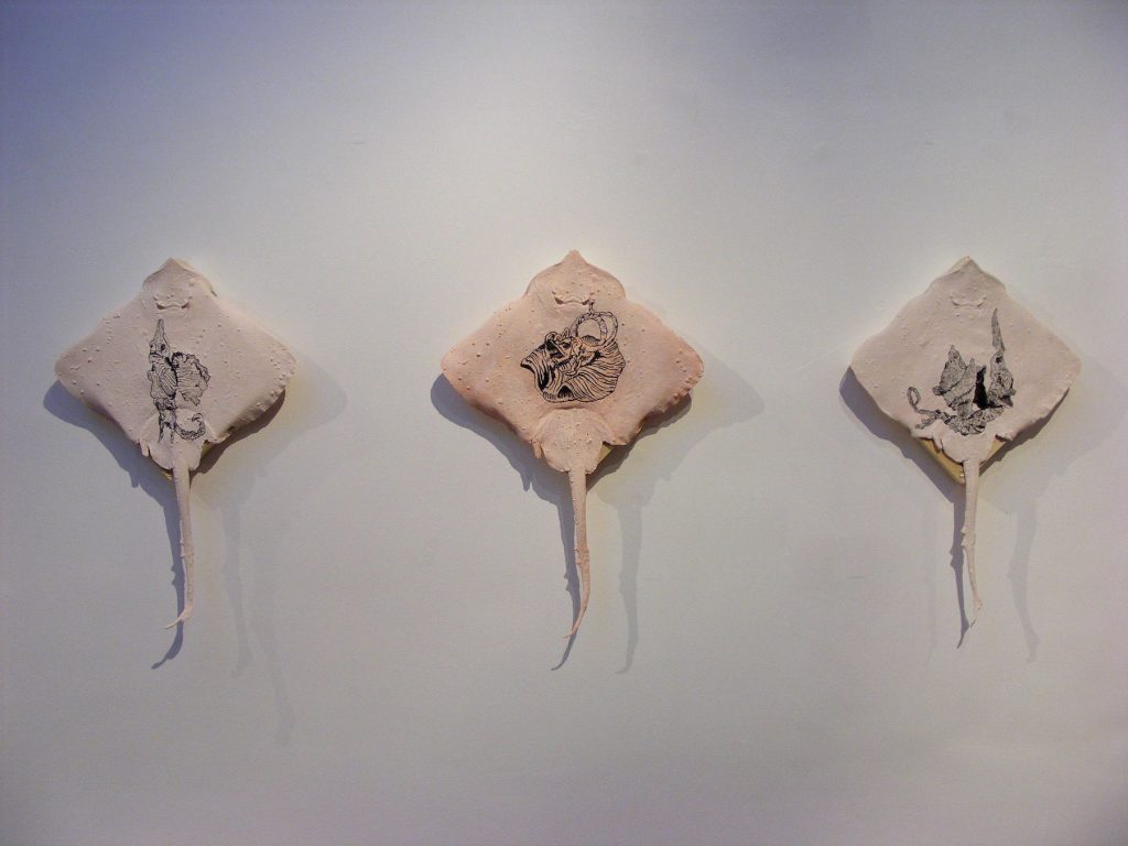Whittled rays (detail), 2009. Ink on latex stretched over wood.