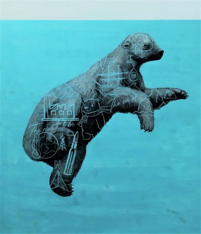 The Polar bear, 2020. Charcoal and acrylic on canvas. 150 x 130 cm.