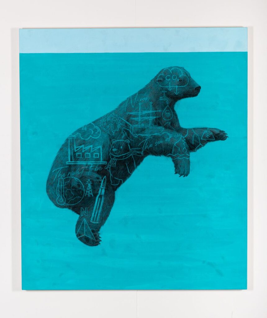 The Polar bear, 2020. Charcoal and acrylic on canvas. 150 x 130 cm.