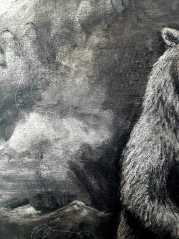 The Grizzly Bear, 2021. Charcoal and chalk on canvas. 71 x 61 cm. detail 1
