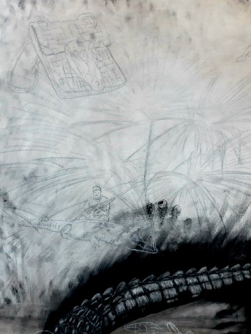 The Nile Crocodile, 2021. Charcoal and chalk on primed canvas. 160 x 140 cm. Detail 2