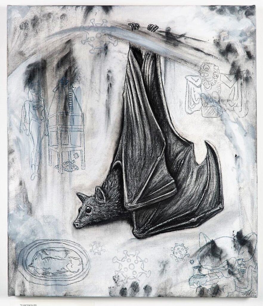 The Flying Fox 2021. Charcoal and chalk on primed canvas. 71 x 61 cm.