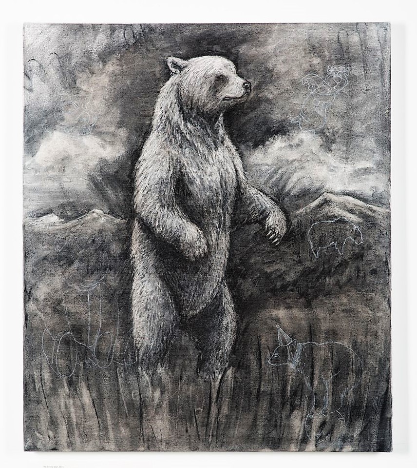 The Grizzly Bear, 2021. Charcoal and chalk on canvas. 71 x 61 cm.