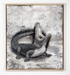 The Nile Crocodile, 2021. Charcoal and chalk on primed canvas. 160 x 140 cm.