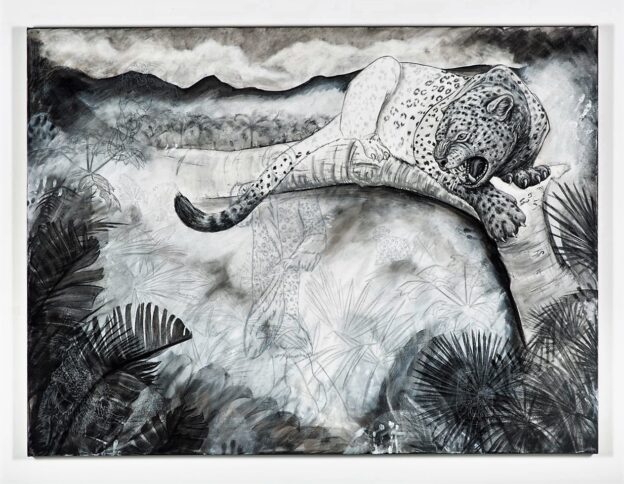 The Leopard, 2021. Charcoal, chalk and gesso on canvas. 150 x 200 cm.