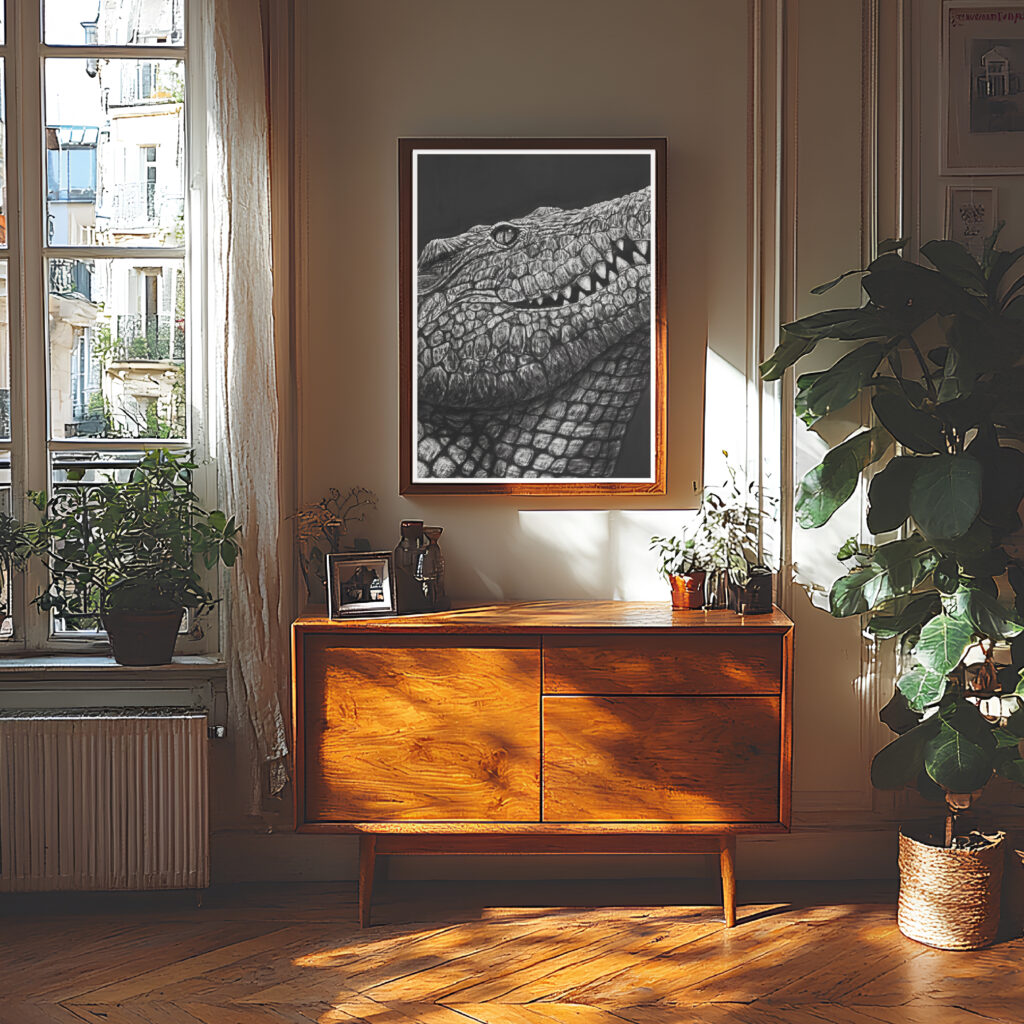 Nile crocodile A2 print in an interior