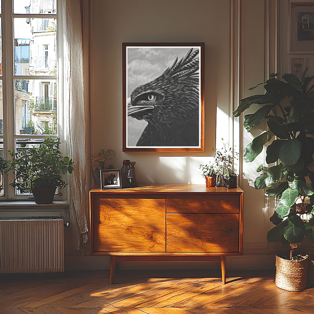 Crested eagle A2 print in an interior