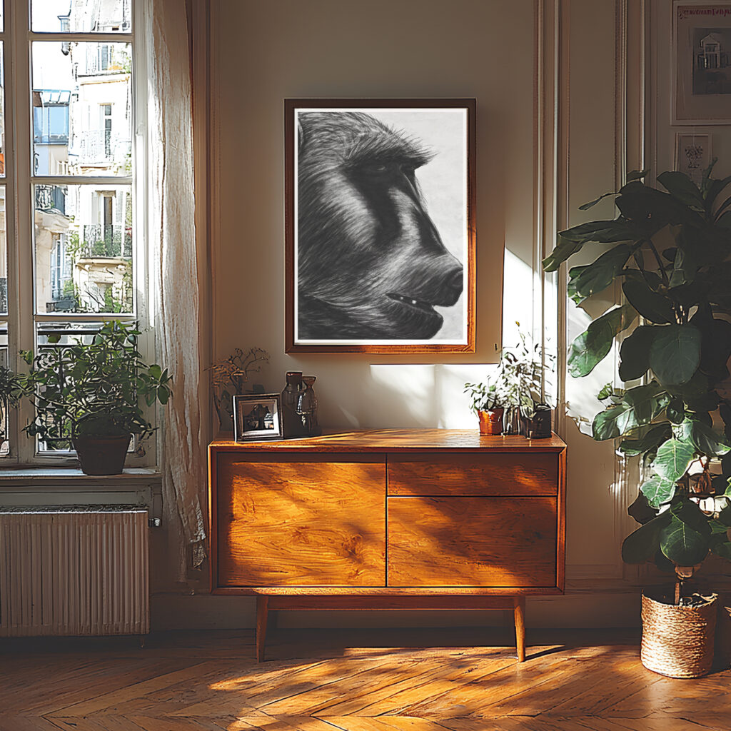 Chacma Baboon A2 print in an interior