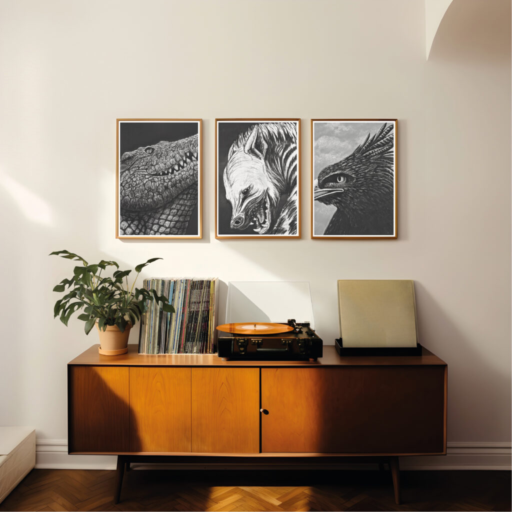 Three A3 prints in an interior