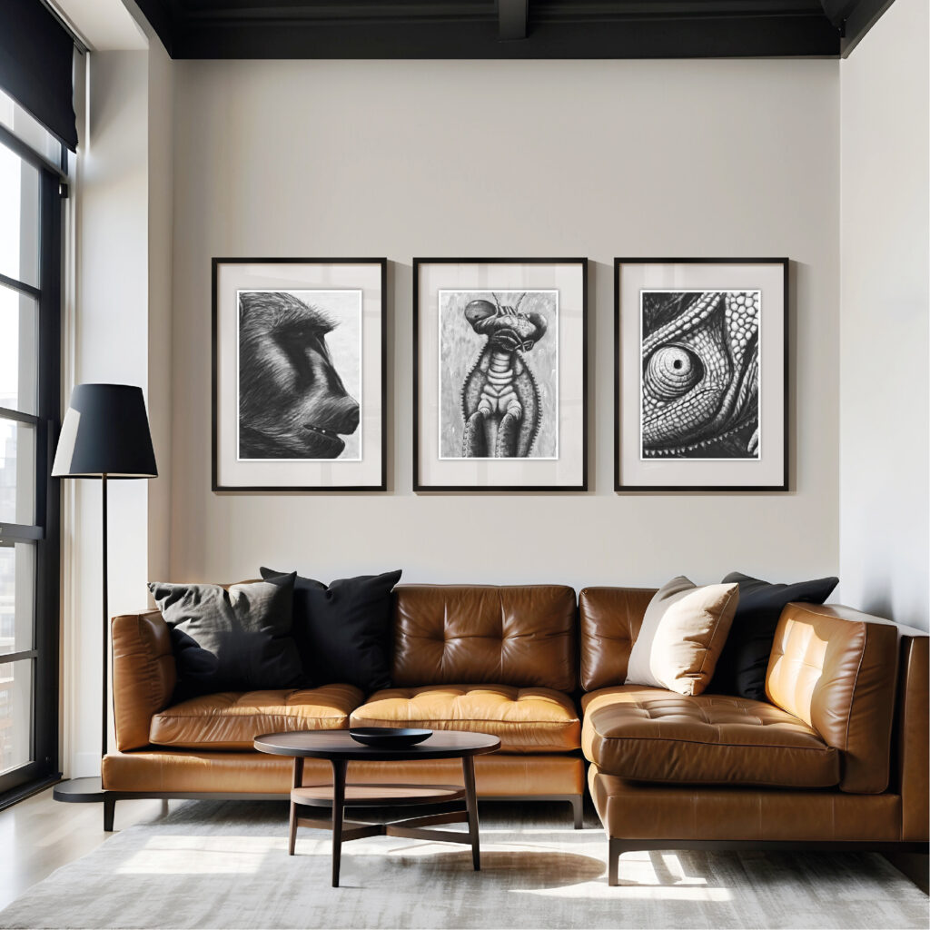 Three A2 prints in an interior