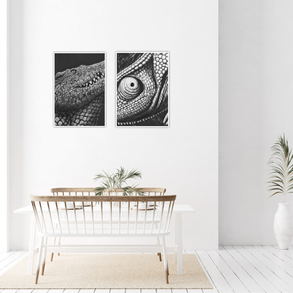 A2 prints side by side on wall